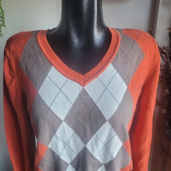 St. John's Bay Orange Argyle Sweater PXL - Picture 2 of 8